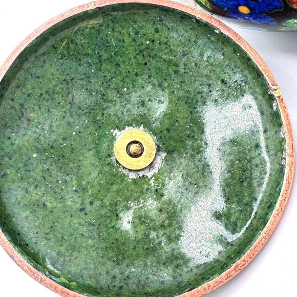 Cloisonné Vtg Floral Teapot Handle Lid Multicolor Enamel On Black Metal 5.5" - Picture 7 of 11